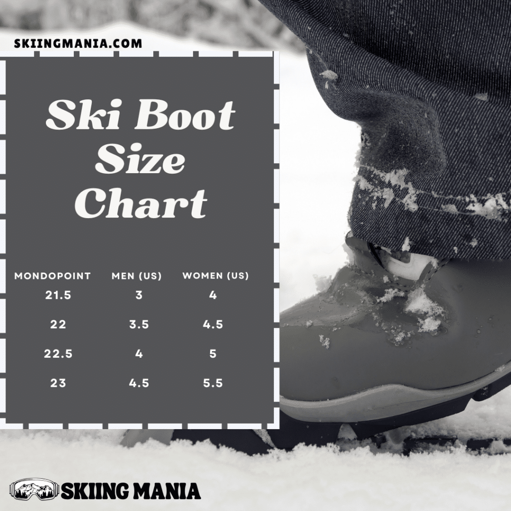 A representation of the ski boot chart