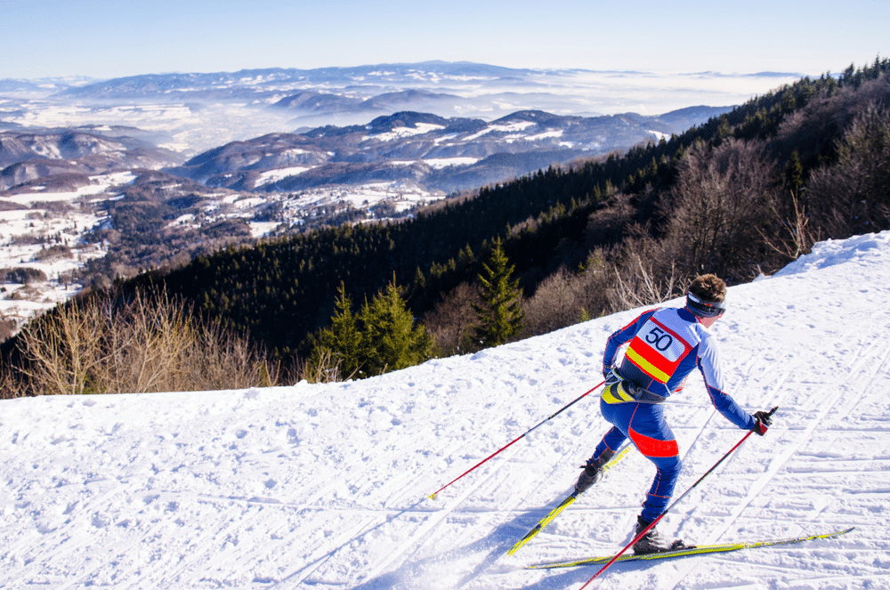 Nordic ski skier on the track in winter