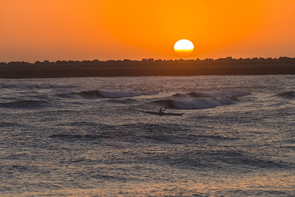 Surf ski Paddlers Ocean Sunrise Surf ski Paddlers At Sunrise Training On