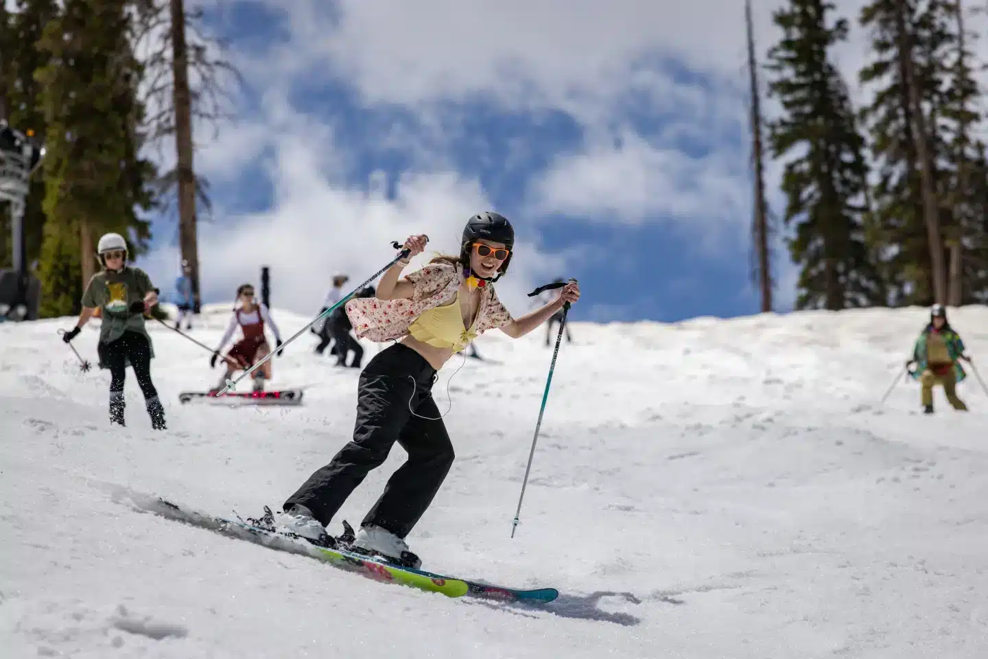 skiers enjoying Spring Skiing