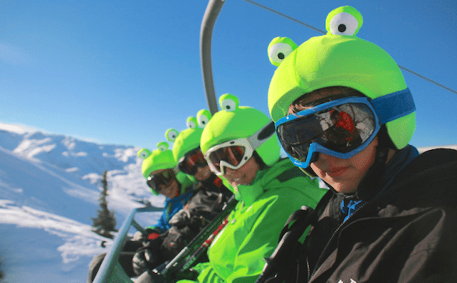 skiers wearing Ski Helmets