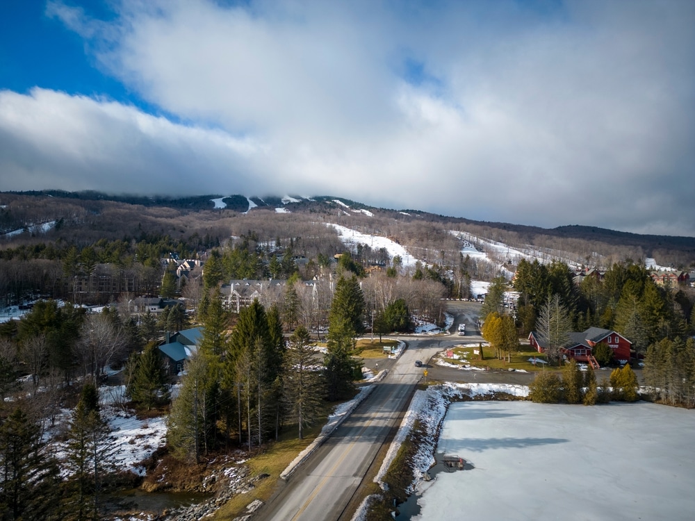 Arial View Of Mount Snow Ski Resort Mountain With Clouds