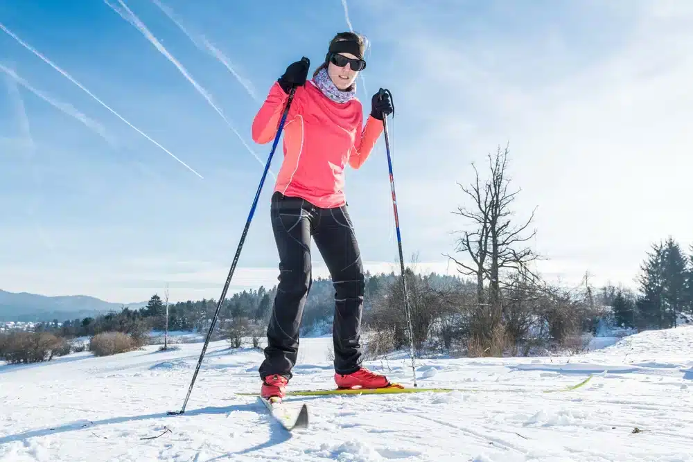 Cross country skiing Close up of shoes and skis