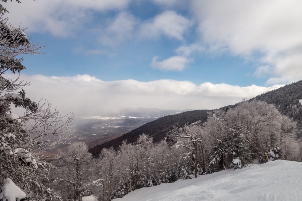 View Of Snow Covered Landscape From The Top Of Mad River Glen