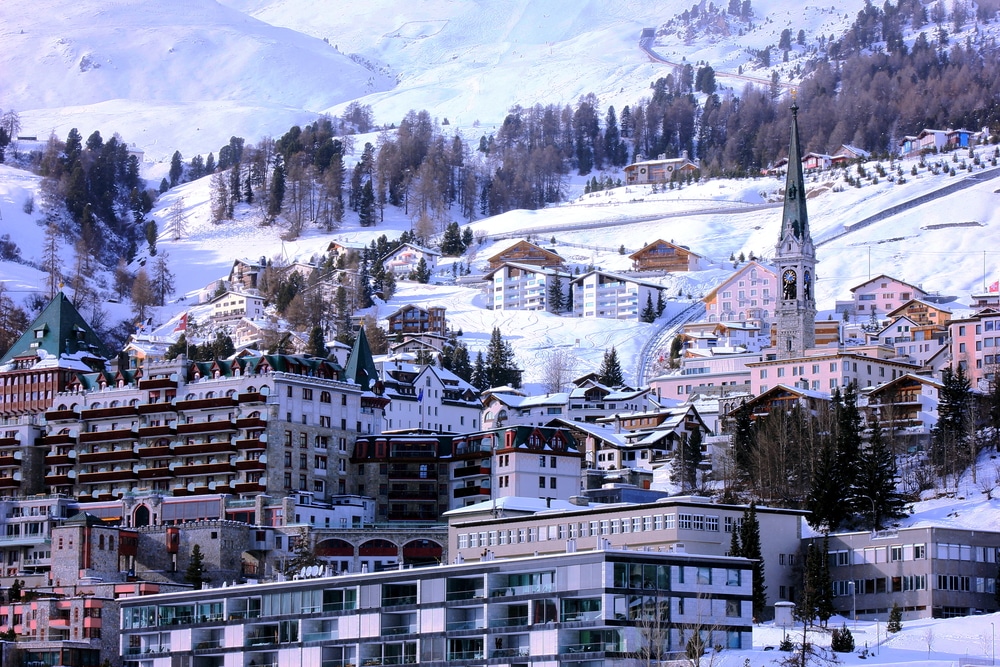 Luxury alpine resort town of St Moritz Switzerland