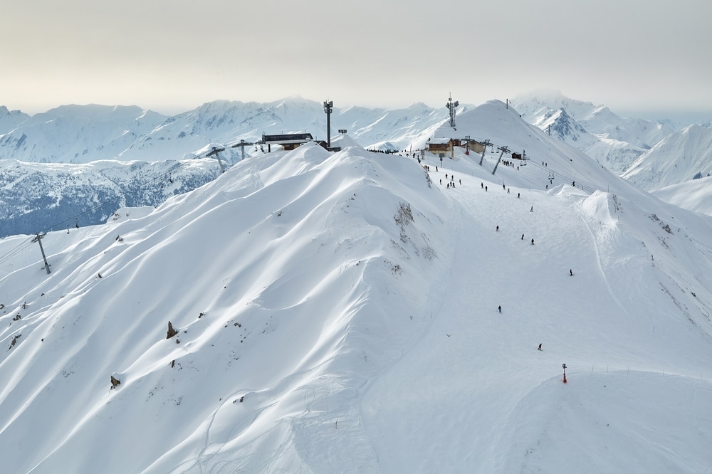 Skiing Slope In The French Alpes Paradiski La Plagne