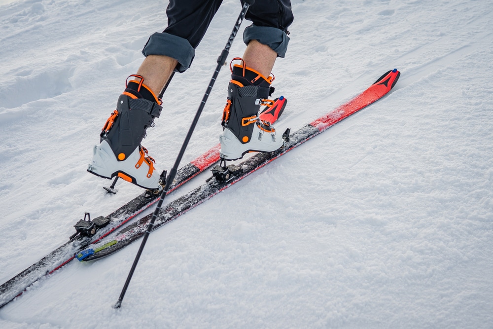 Detailed View Of The Ski Bindings Winter Skis And Boots