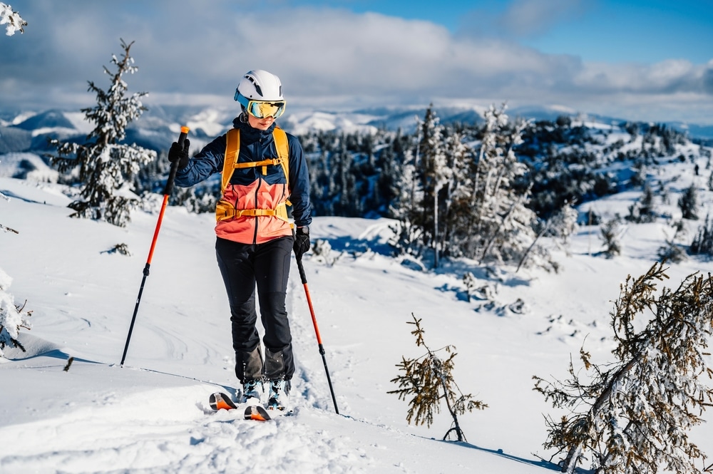 Mountaineer Backcountry Ski Walking Ski Woman Alpinist In The Mountains