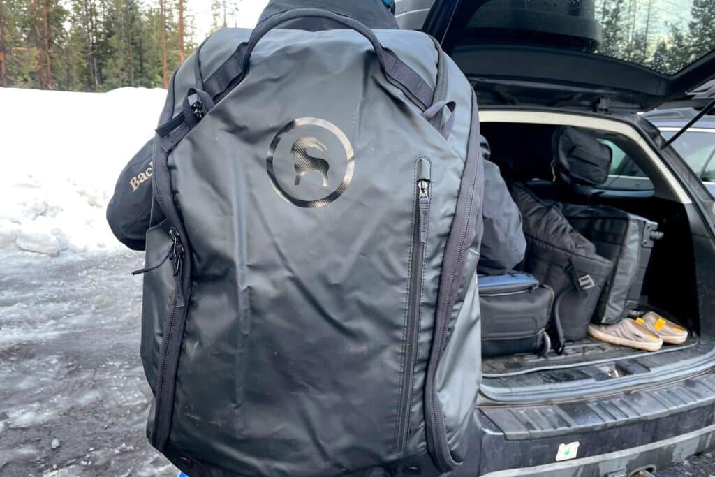 A back view of a skiing bag A back view of a skiing bag