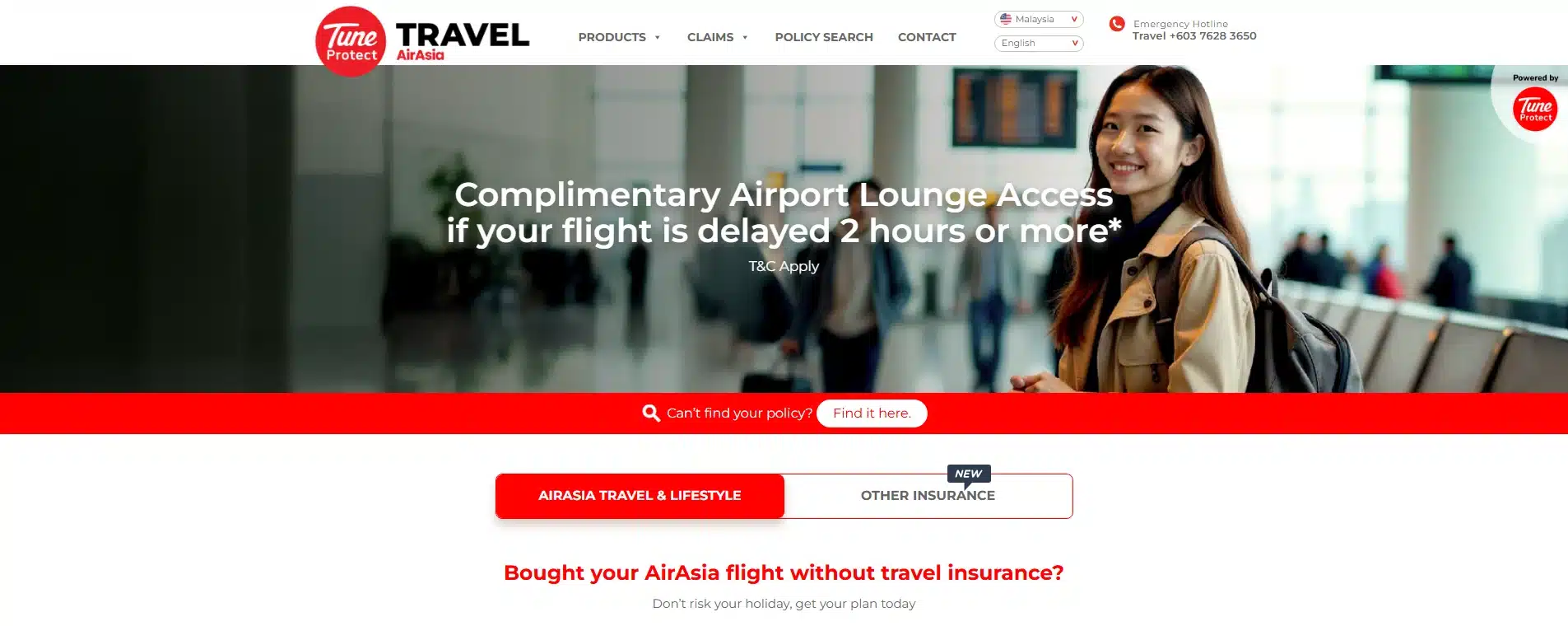 tune protect insurance homepage view